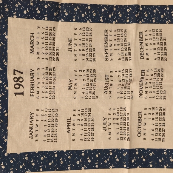 Vintage 1987 Cloth Calendar Tea Towel - Picture 2 of 3